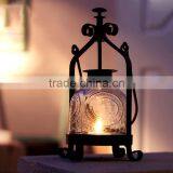 European Vintage Iron Glass Wedding Candle Lamp Portable Lantern Candle Holders Room Decoration Romantic Candlestick thumbnail-1