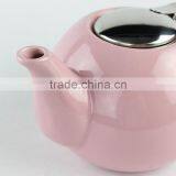 With S/S Lid and Fliter Pink Color Ceramic Teapot thumbnail-6
