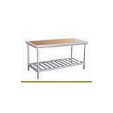 2 Tier Hotel Kitchen Stainless Steel Commercial Work Table With Wooden Surface