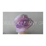 Cute Round Crown Abaca Sinamay Ladies Occasion Hats Purple With Roses , Petal , Stripe thumbnail-1