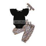 Girl's Black Short-sleeved Blouse Leopard Print Pantsuit Direct From Factory 3 Piece Girl Boutique Summer Suit thumbnail-1