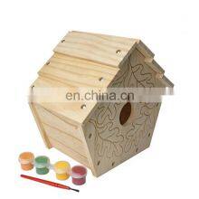 Simple and Useful Artificial Raw Dry Wood Bird House With Paints and Brush,hand-made Novelty Cottage Bird Nest Wood Package Box thumbnail-5