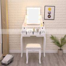 Wholesale Modern White Wooden Cupboard Dressing Table With Mirror And Stool For Bedroom thumbnail-1