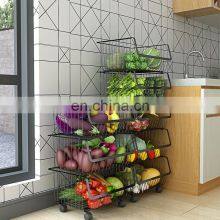 Kitchen Four Layers Storage Basket Fruits and Vegetables Storage Rack Movable Storage and Finishing Rack With Wheels thumbnail-4