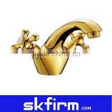 Classic Dual Handles Brass Basin Mixer Faucet(Gold Plated)