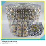 High Quality Silver & Yellow Rhinestone Mesh Plastic Material Ribbon Mesh 10 Yards 24 Rows thumbnail-4