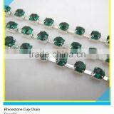 Wholesale Rhinestone Claw Chain Trimming Green Rhinestone Cup Chain for Garment Decoration