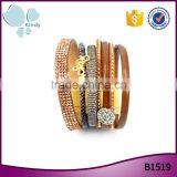 Fashion Lucky Letters DIY Diamond Rhinestones Tassel Multi-Layer Wide Leather Bracelet thumbnail-1