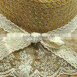 Custom Wholesale Handmade Fashion Floppy Wide Brim Straw Hats With Lace thumbnail-5