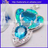 Many Designs !!! Created Opal And Square Light Blue Topaz And Pave Diamond Necklace Pendant thumbnail-6