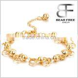 18k Gold Plated Adjustable Women's Bracelets Beads Bell Chain Wristband Wedding Bride Jewelry