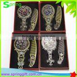 Vintage Bronze Hollow Out Logo Mirror Fancy Decorative Folding Compact Mirror thumbnail-5