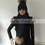 Customized Warm Winter Scarf with Raccoon Fur Pom Pom Knit Crochet Scarf
