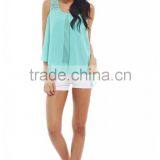 2015 Sleeveless Pleated Chiffon Lady Blouse thumbnail-2