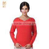 V Neck Crystal Cashmere Sweater, Ladies Red Special Collar Sweater thumbnail-1