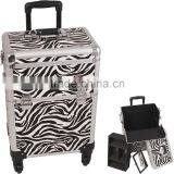 Zebra Pattern Professional Aluminum Rolling Cosmetic Case Makeup 4-Wheel Trolley thumbnail-1