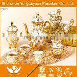 Pottery Tea Cup Saucer Coffee Set With Full Decal Gold Tea Set thumbnail-1