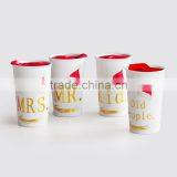 10oz Ceramic V-shape Mug, Ceramic Mug With pp Lid, Ceramic Mug With Double Wall thumbnail-1