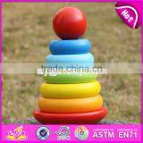2017 New Design Colorful Rainbow Town Kids Wooden Stacking Rings Toy W13D136 thumbnail-1