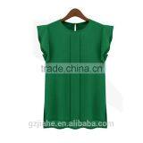 Hot Cheap Clothes China Womens Summer Casual Clothing Loose Short Tulip Sleeve Chiffon Blouse Shirt Tops thumbnail-3