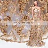 3D Beaded Embroidery Lace Fabrics Gold Yellow French Lace Fabric 2017 thumbnail-2
