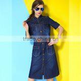 High Brand Ladies' Fashion Printing Splicing A- Line Dress Long Blue Jean Dress thumbnail-2