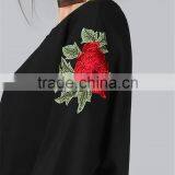 Customized Design Embroidered Roses Longline Sweatshirt Black Oversized Fleece Pullover For Women thumbnail-4
