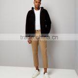 Mgoo Fashion 100% Cotton Black Hooded Jacket With Lining Casual Fit Balloon Sleeves Jacket Zipper Up thumbnail-2