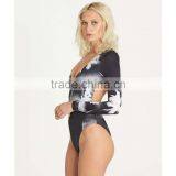 All Day Surf Lady Bodysuit Customizable Long Sleeves Deep V Neckline Swimsuit One Piece Rashguard 4 Way Stretchy Swimwear thumbnail-3