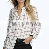 Black White Plaid Shirt Women Cool Blouse Long Sleeve Shirt for Woman thumbnail-2