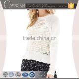 Round Neck Hollow Knitted Stylish Woman Thin Sweaters With Hem Split thumbnail-1
