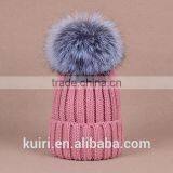 Knitted Hat With Snap Silver Fox Fur Ball on Top thumbnail-2
