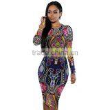 Walson F20328A African Fashion Women Bodycon Dress Ethnic Style Printing Long Sleeve African Dress for Women thumbnail-2