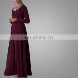ManXun Modern Muslim Women Maroon Long Abaya Dress With Belt Islamic Kimono Clothing For Ladies thumbnail-4