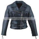 HMB-0318A WOMEN LEATHER JACKETS FRINGES BASIC BIKER FASHION COATS