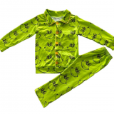 New popular boutique wholesale children's clothes Grinch patterned girls long-sleeved Christmas pajama set