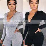 Sexy Black Zipper Rompers Long Sleeve Jumpsuit Woman Clothes Playsuit Bodysuit Bodycon Romper Shorts Overalls For Women Catsuit thumbnail-4