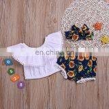 Toddler Sunflowers Clothing Set Baby Girls Pink Ruffle off Shoulder Tops & Sunflower Shorts & Headband Outfits thumbnail-3