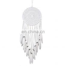 White Lace Flower Dream Catcher Wind Chimes Indian Style Feather Pendant Dream Catcher Creative Car Hanging Decoration