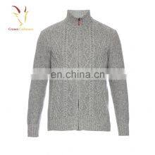 Men Cashmere Wool Turtle Neck Cable Cardigan thumbnail-5