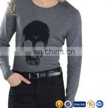 Intarsia Skull Pattern Merino Wool V Neck Mens Fashion Sweater thumbnail-2