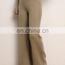 Women Wide Leg Plain Knit Loose Stright Trousers Casual Wool Pants thumbnail-2