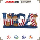 9.4" length three cute polyresin bear with USA letter , dress for independence day