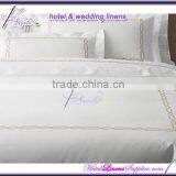 100% Cotton White Plain Weaving Duvet Covers, Bed Sheets, Pillow Cases Hotel Bed Linens With Embroidery Border thumbnail-1