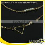 Double Layers Thin Simple Gold Long Chain Pearl Necklace thumbnail-3