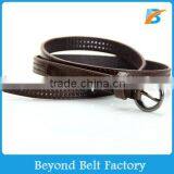 Beyond Women's 2.5cm Wide Perforated Real Leather Belt With Two Row Stitching and Oval Pin Buckle thumbnail-1