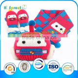 2015 knitted fashion funny winter baby hat scarf gloves set