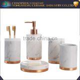 Hotel Rose Gold Metal Base Ceramic Bathroom Accessories Whit Marble Effect thumbnail-1