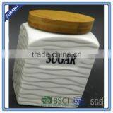 Coffee Tea Sugar Ceramic Storage Jar With Bamboo Lid thumbnail-3