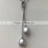 AAA 8-9mm Raindrop Freshwater Doublepearl Necklace With Silver Clasp thumbnail-2
